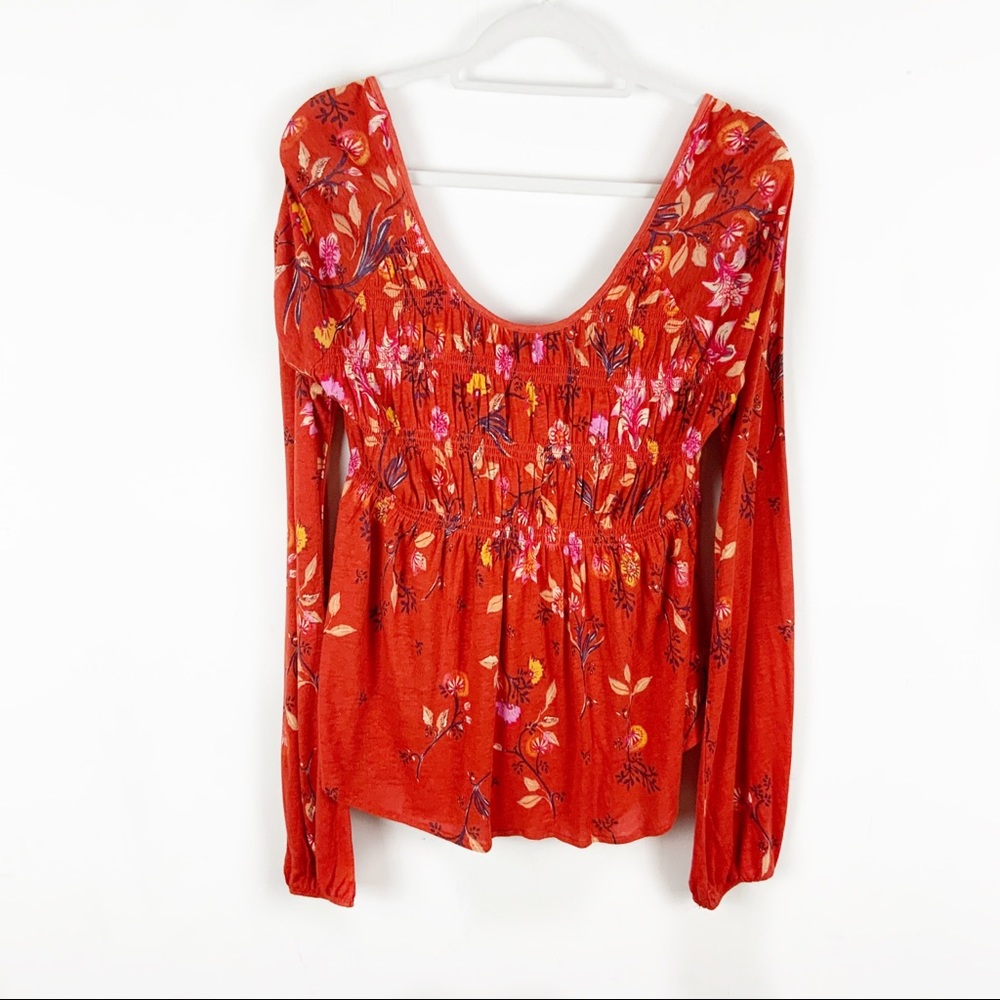 Free People Floral Long Sleeve Top